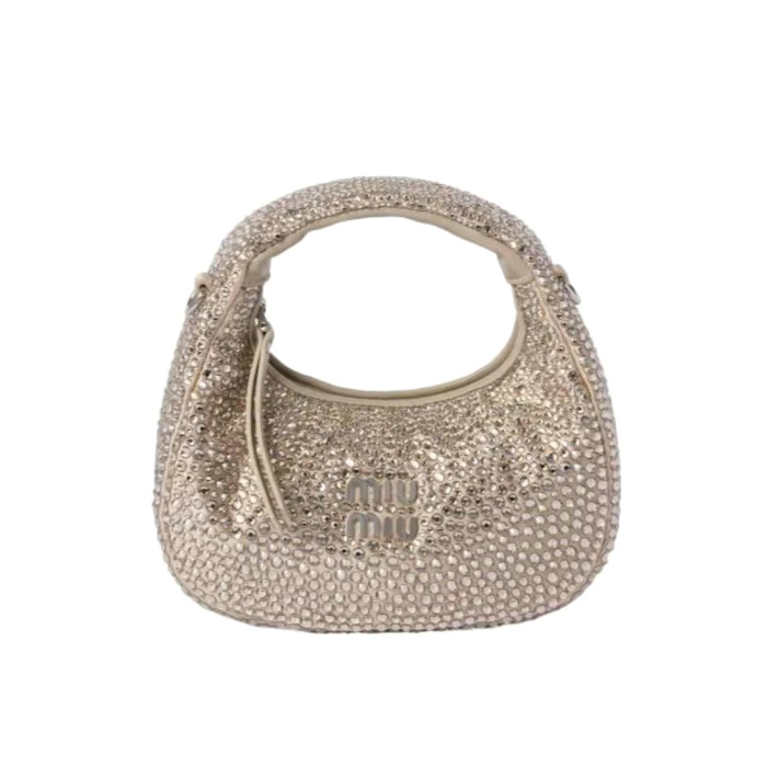 NIGO MiuMiu Wander Women's Metal Engraved Logo Detachable Chain Shoulder Strap Faux Crystal Embellished Shoulder Slanting Handbag Bag Bags #nigo76744