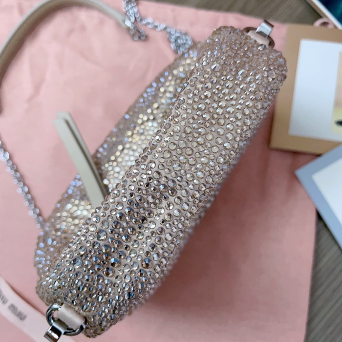 NIGO MiuMiu Wander Women's Metal Engraved Logo Detachable Chain Shoulder Strap Faux Crystal Embellished Shoulder Slanting Handbag Bag Bags #nigo76744