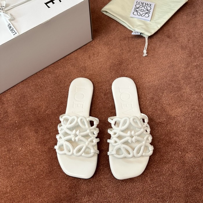 NIGO LOEWE Women's Summer Solid Colour Soft Cow Leather Petal Anagram Sandals Slippers Shoes #nigo76752