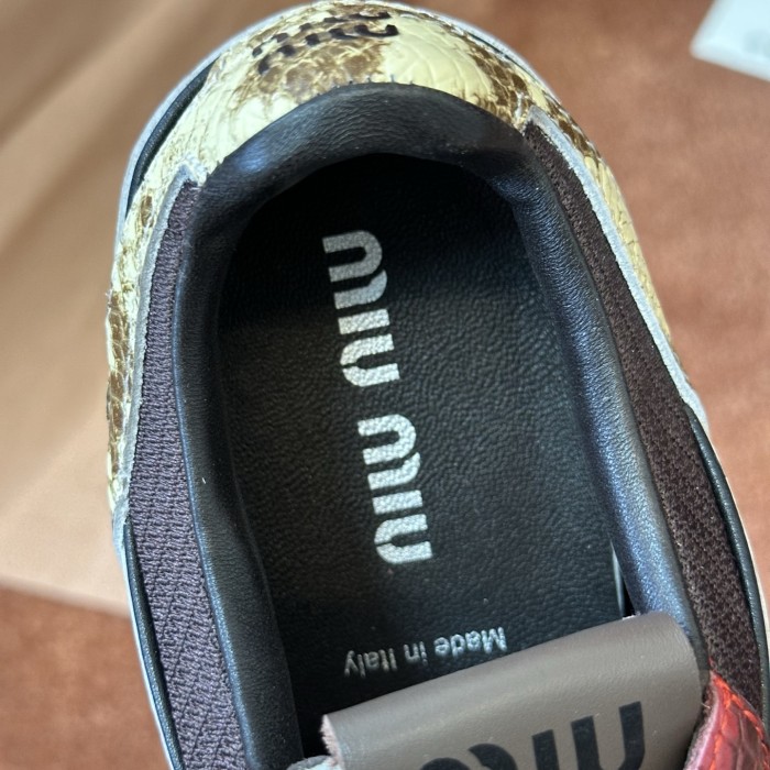 NIGO MiuMiu Women's Colourblocking Frosted Cowhide Low Top Lace Up Flat Derby Shoes #nigo76735
