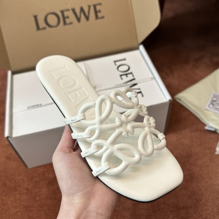 NIGO LOEWE Women's Summer Solid Colour Soft Cow Leather Petal Anagram Sandals Slippers Shoes #nigo76752