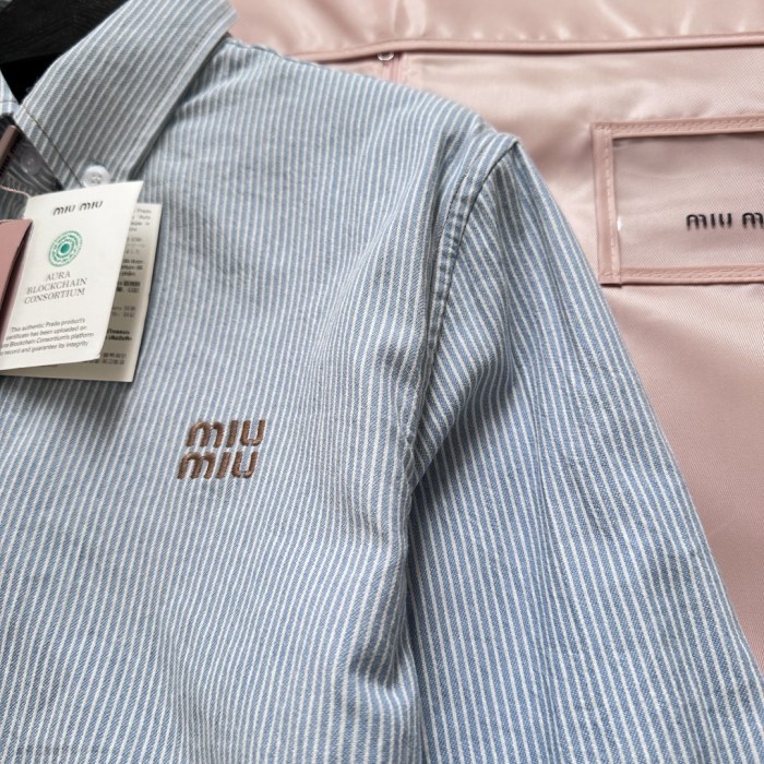NIGO MiuMiu Women's Striped Printed Solid Colour Single Breasted Long Sleeve Denim Shirt Jacket Casual Elastic Waist Shorts Set Suit #nigo76754
