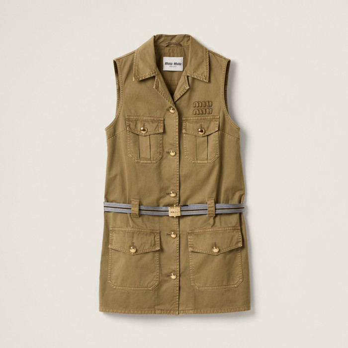 NIGO MiuMiu Women's Summer Solid Colour Letter Pocket Drawstring Waist Sleeveless Single Breasted Dress #nigo76753