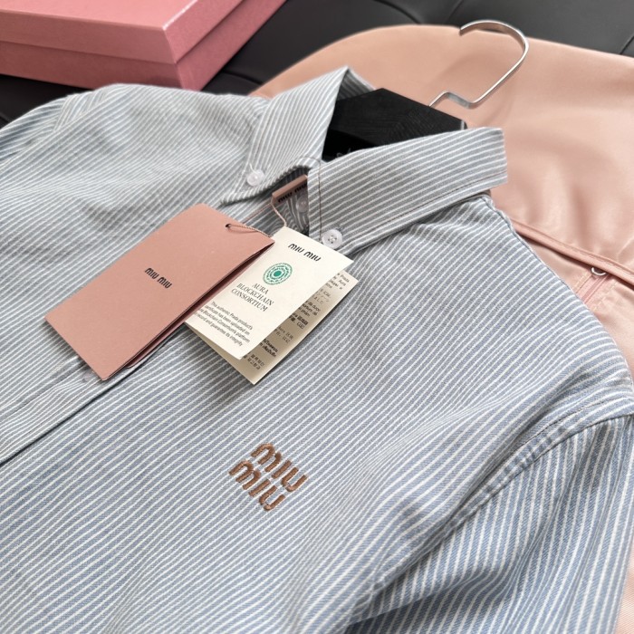 NIGO MiuMiu Women's Striped Printed Solid Colour Single Breasted Long Sleeve Denim Shirt Jacket Casual Elastic Waist Shorts Set Suit #nigo76754