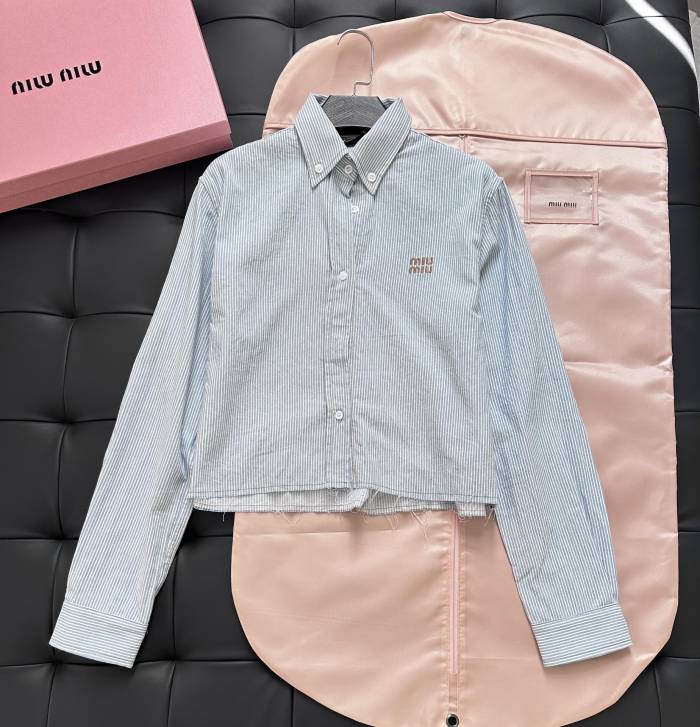 NIGO MiuMiu Women's Striped Printed Solid Colour Single Breasted Long Sleeve Denim Shirt Jacket Casual Elastic Waist Shorts Set Suit #nigo76754