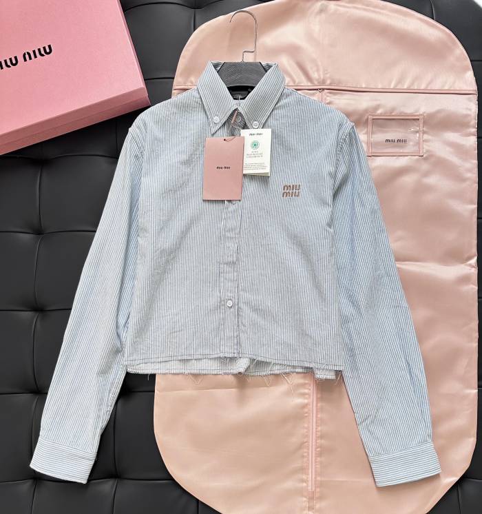 NIGO MiuMiu Women's Striped Printed Solid Colour Single Breasted Long Sleeve Denim Shirt Jacket Casual Elastic Waist Shorts Set Suit #nigo76754