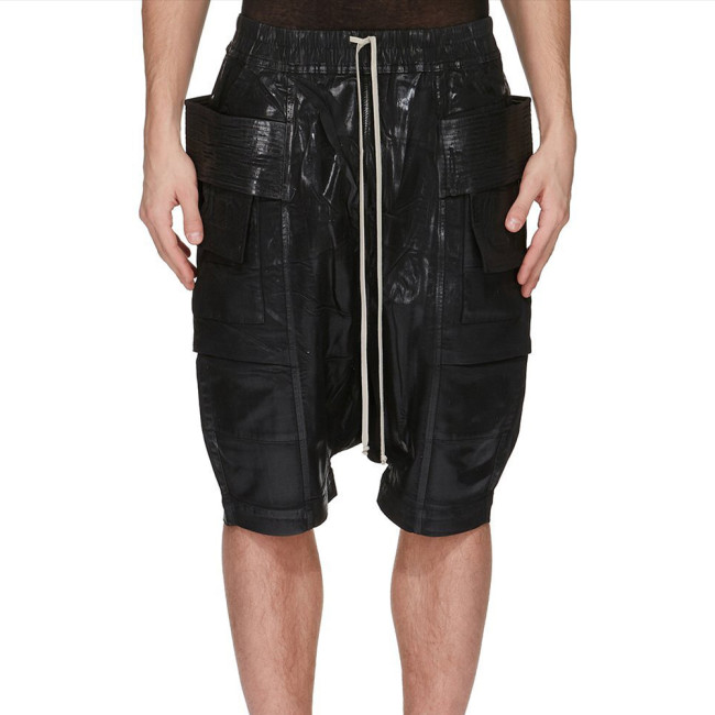NIGO Rick Owens Dekshdw Men's Summer Flap Pocket Waxed Elastic Waist Solid Color Loose Fit Denim Shorts Ngvp #nigo1548