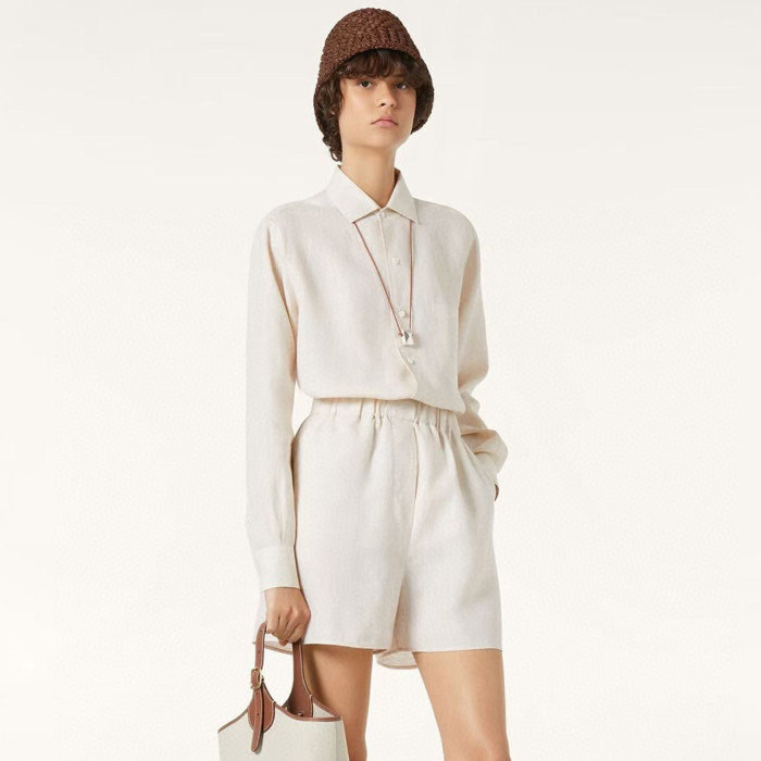NIGO Loro Piana André Women's Shirt Spring And Summer Solid Colour Fashion Temperament Linen Lapel Single-breasted Shirt Ngvp #nigo1611