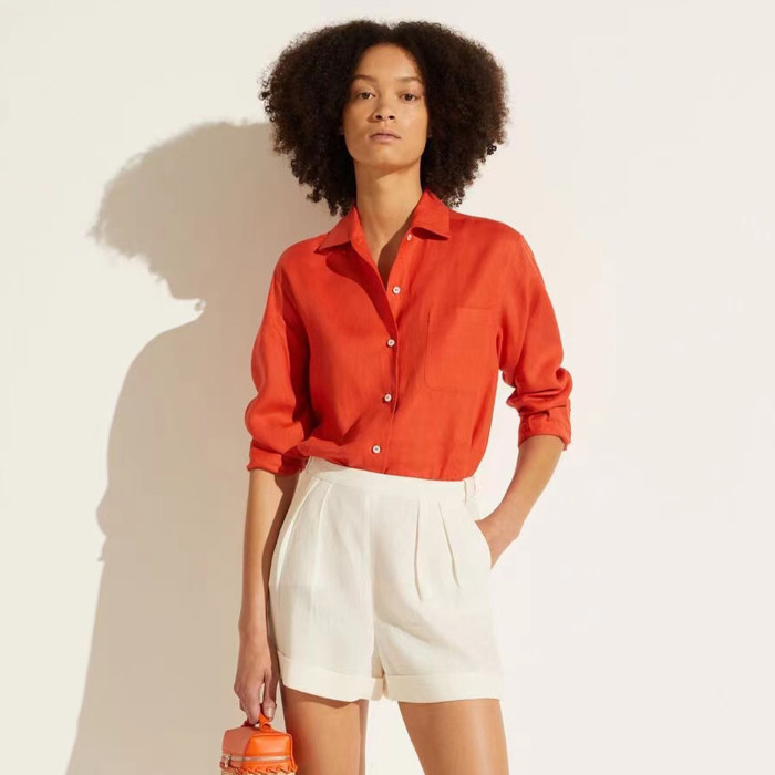 NIGO Loro Piana André Women's Shirt Spring And Summer Solid Colour Fashion Temperament Linen Lapel Single-breasted Shirt Ngvp #nigo1611