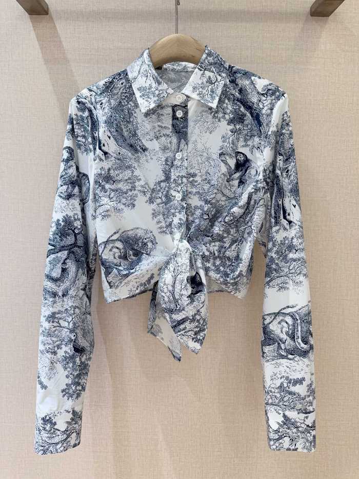 NIGO Dior Women's Dioriviera Short Tunic Shirt Spring Summer Lapel Tie Long Sleeve Single Breasted Shirt Fashion Casual Jacket Ngvp #nigo1617