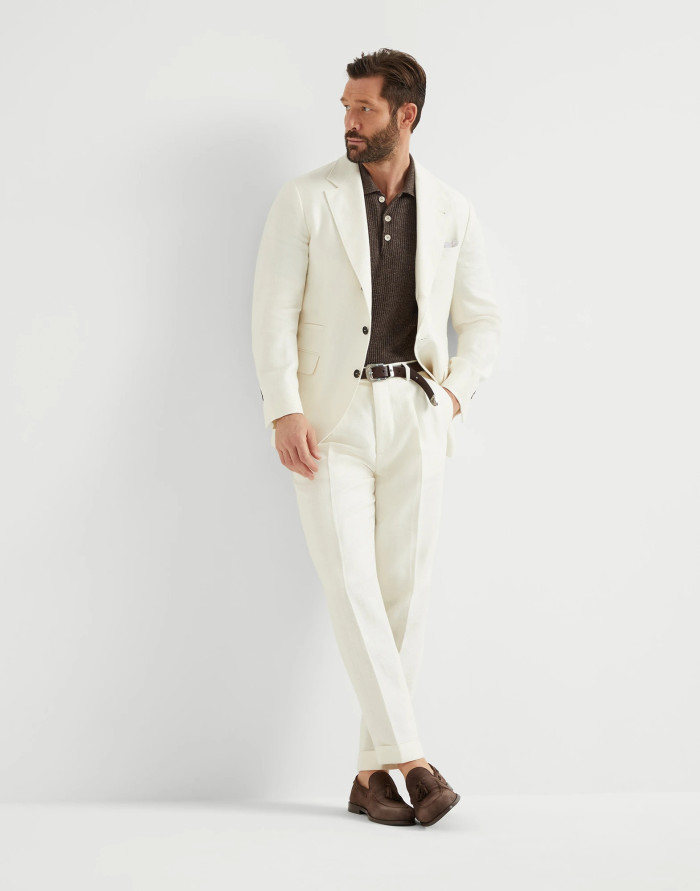 NIGO Brunello Cucinelli Men's Summer Linen Cotton Half English Rib Knit Solid Color Short Sleeve Polo Shirt Ngvp #nigo1553