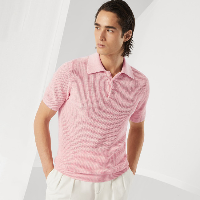 NIGO Brunello Cucinelli Men's Summer Linen Cotton Half English Rib Knit Solid Color Short Sleeve Polo Shirt Ngvp #nigo1553