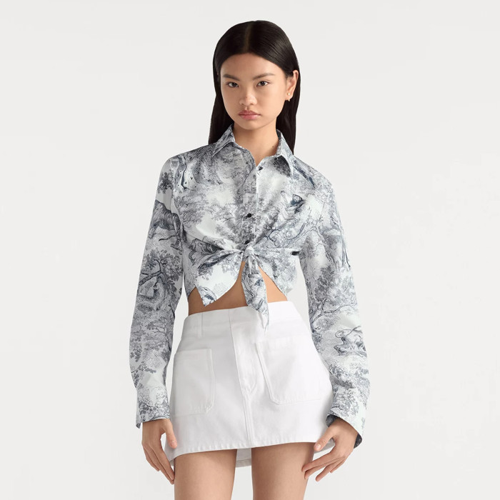 NIGO Dior Women's Dioriviera Short Tunic Shirt Spring Summer Lapel Tie Long Sleeve Single Breasted Shirt Fashion Casual Jacket Ngvp #nigo1617