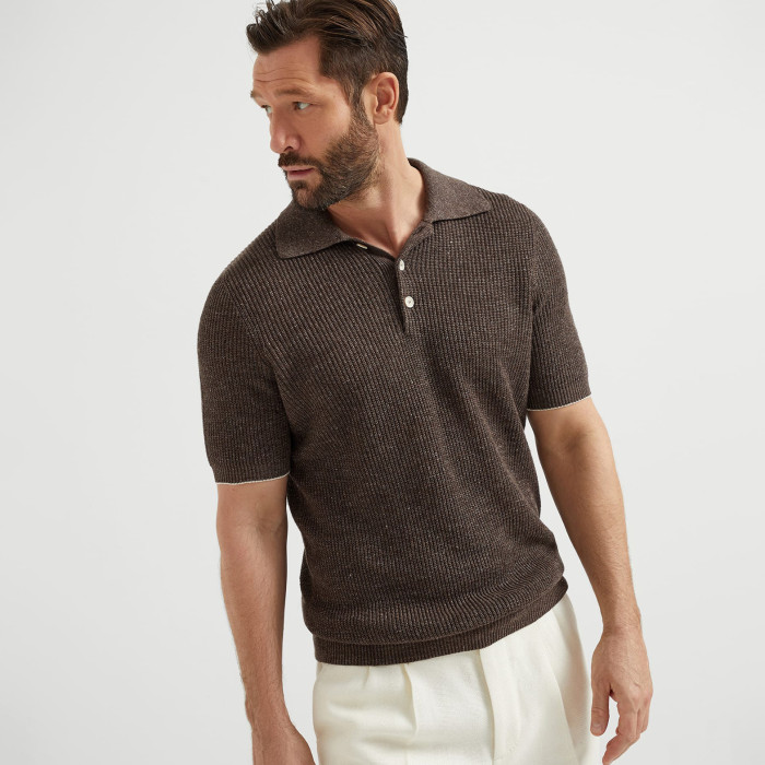 NIGO Brunello Cucinelli Men's Summer Linen Cotton Half English Rib Knit Solid Color Short Sleeve Polo Shirt Ngvp #nigo1553
