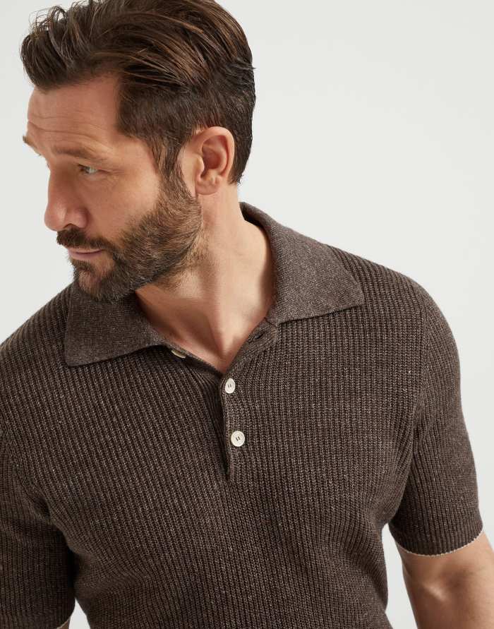 NIGO Brunello Cucinelli Men's Summer Linen Cotton Half English Rib Knit Solid Color Short Sleeve Polo Shirt Ngvp #nigo1553