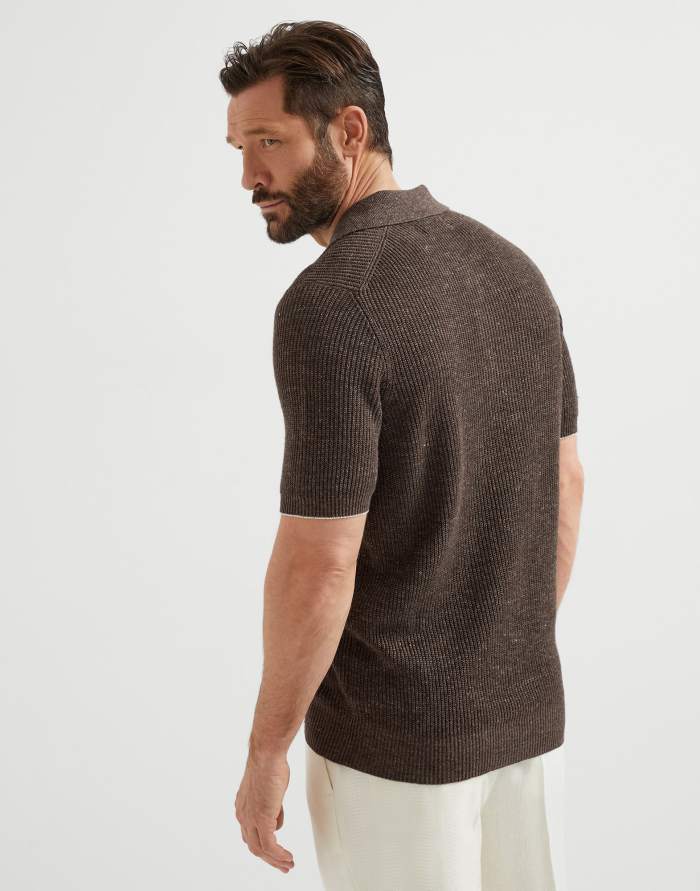 NIGO Brunello Cucinelli Men's Summer Linen Cotton Half English Rib Knit Solid Color Short Sleeve Polo Shirt Ngvp #nigo1553