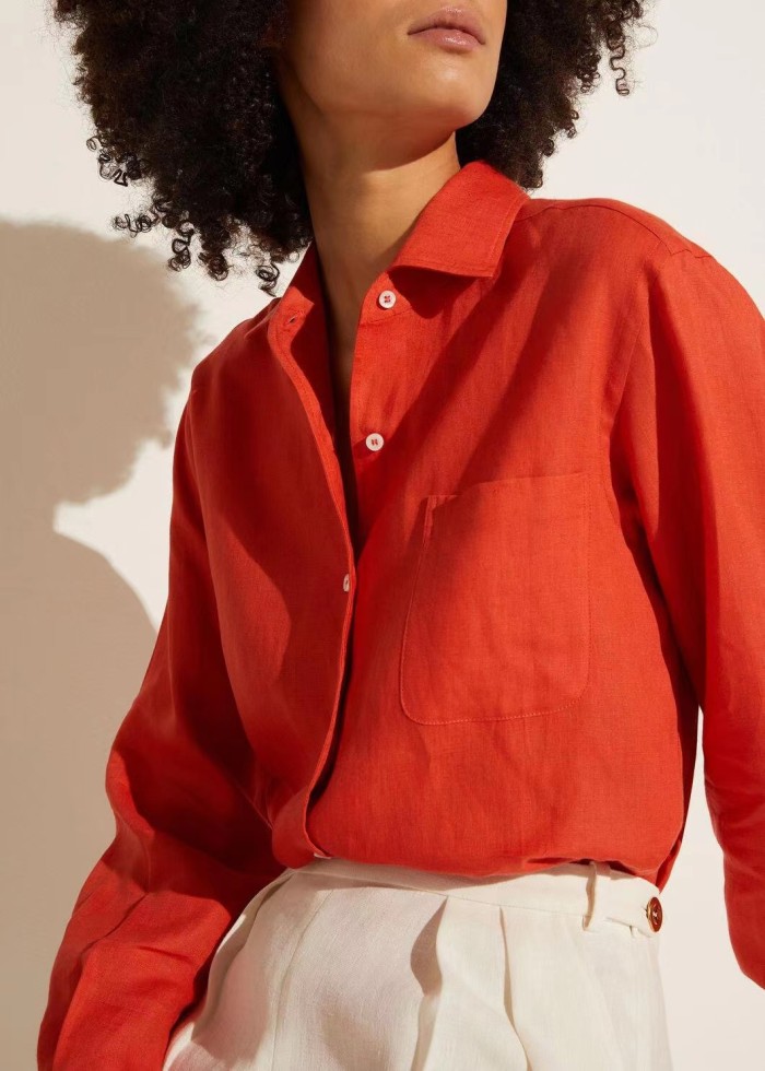 NIGO Loro Piana André Women's Shirt Spring And Summer Solid Colour Fashion Temperament Linen Lapel Single-breasted Shirt Ngvp #nigo1611