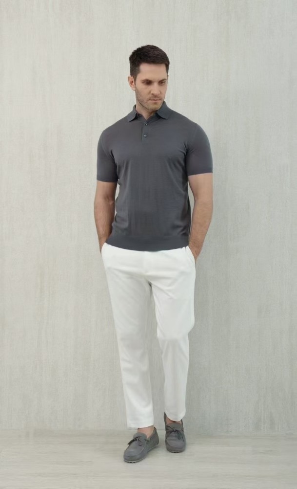 NIGO Loro Piana Men's Summer Lapel Straight Solid Color Fitted Pullover Short Sleeve Polo Shirt Ngvp #nigo1554