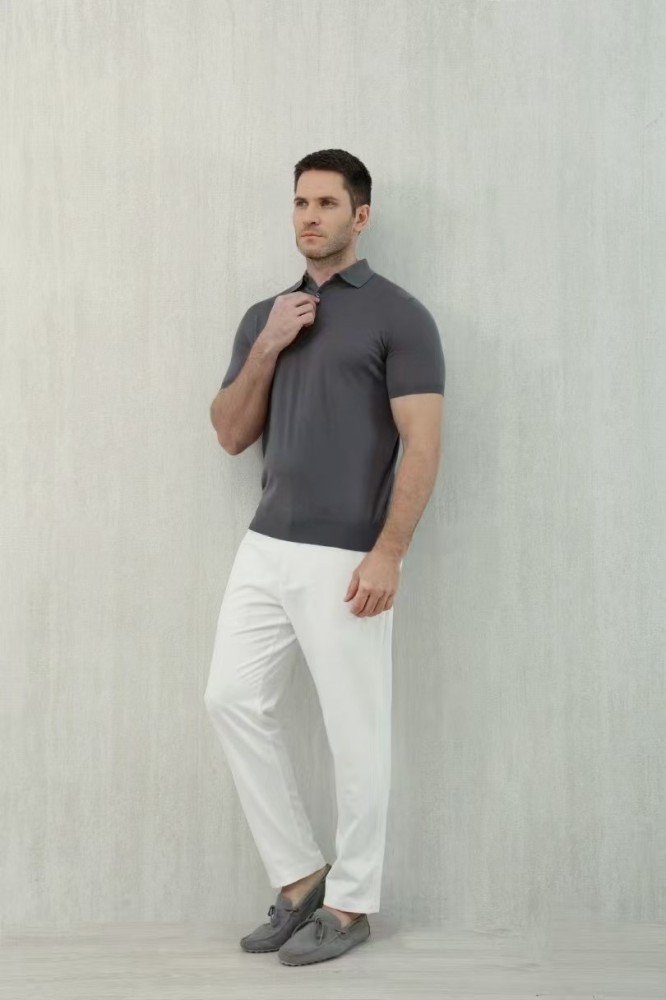 NIGO Loro Piana Men's Summer Lapel Straight Solid Color Fitted Pullover Short Sleeve Polo Shirt Ngvp #nigo1554