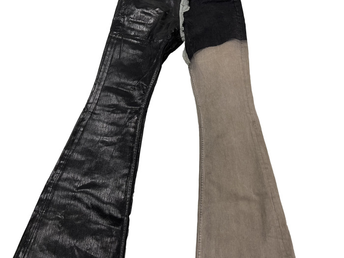 NIGO Rick Owens Men's Spring and Autumn Old Wash Splicing Coating Wax Pants Wide Leg Flare Jeans Pants #nigo76795