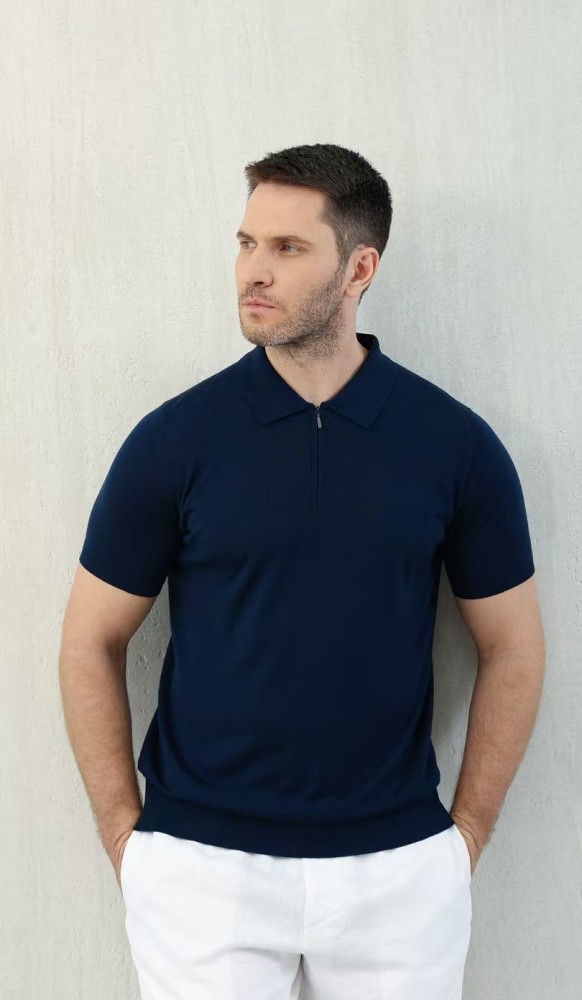 NIGO Loro Piana Men's Summer Solid Color Half Zip Straight Short Sleeve Polo Shirt Ngvp #nigo1555