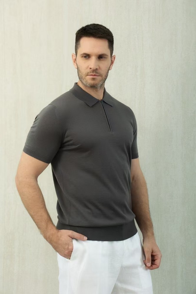 NIGO Loro Piana Men's Summer Solid Color Half Zip Straight Short Sleeve Polo Shirt Ngvp #nigo1555