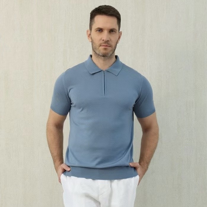 NIGO Loro Piana Men's Summer Solid Color Half Zip Straight Short Sleeve Polo Shirt Ngvp #nigo1555