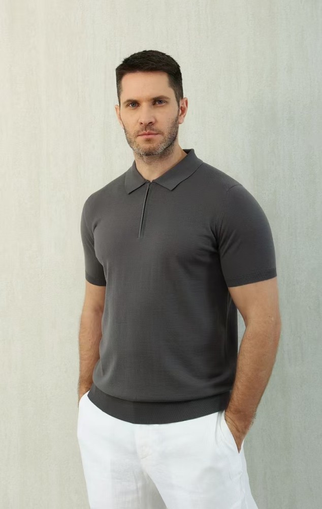 NIGO Loro Piana Men's Summer Solid Color Half Zip Straight Short Sleeve Polo Shirt Ngvp #nigo1555