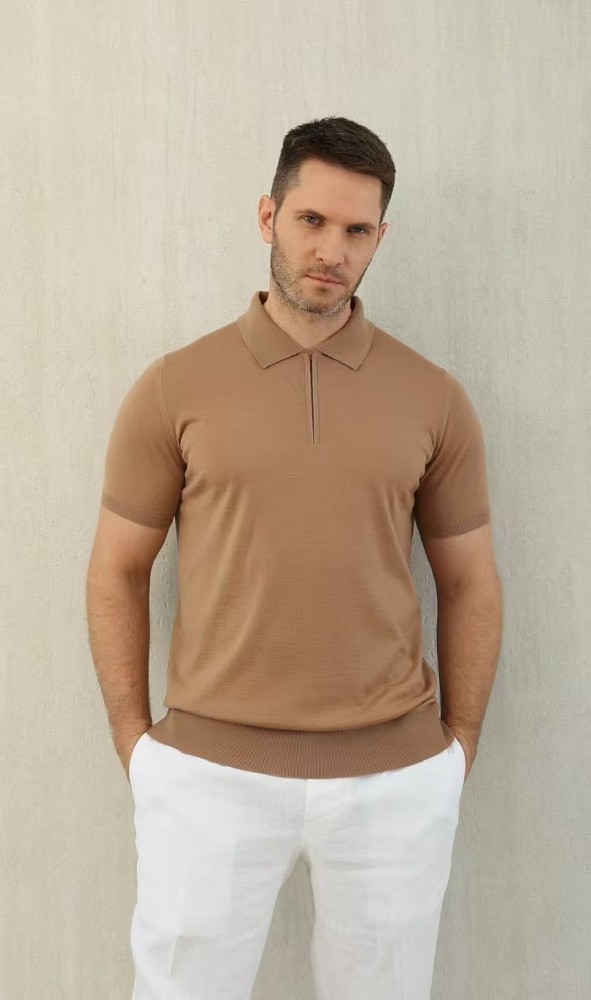 NIGO Loro Piana Men's Summer Solid Color Half Zip Straight Short Sleeve Polo Shirt Ngvp #nigo1555