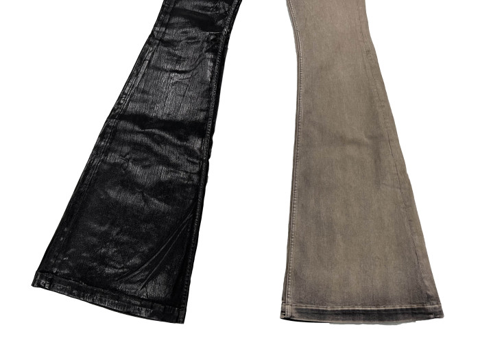 NIGO Rick Owens Men's Spring and Autumn Old Wash Splicing Coating Wax Pants Wide Leg Flare Jeans Pants #nigo76795