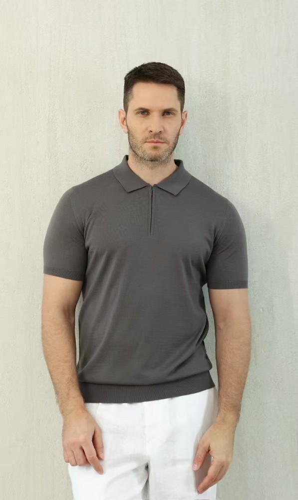 NIGO Loro Piana Men's Summer Solid Color Half Zip Straight Short Sleeve Polo Shirt Ngvp #nigo1555