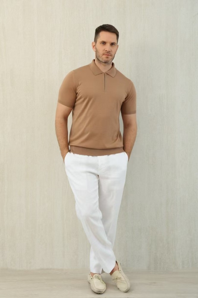 NIGO Loro Piana Men's Summer Solid Color Half Zip Straight Short Sleeve Polo Shirt Ngvp #nigo1555