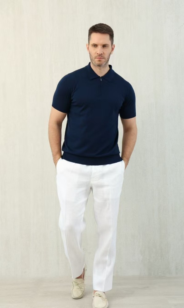 NIGO Loro Piana Men's Summer Solid Color Half Zip Straight Short Sleeve Polo Shirt Ngvp #nigo1555