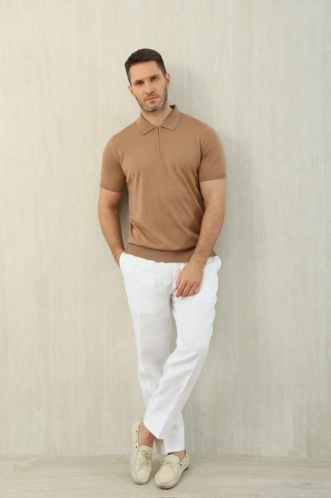 NIGO Loro Piana Men's Summer Solid Color Half Zip Straight Short Sleeve Polo Shirt Ngvp #nigo1555