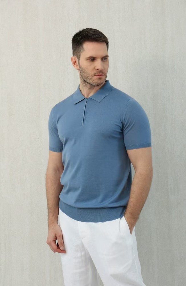 NIGO Loro Piana Men's Summer Solid Color Half Zip Straight Short Sleeve Polo Shirt Ngvp #nigo1555