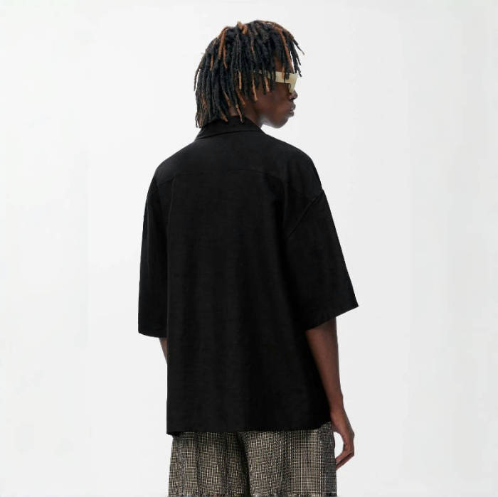NIGO Loewe Men's Summer Solid Colour Embroidered Logo Printed Linen Single Breasted Short Sleeve Shirt #nigo76797
