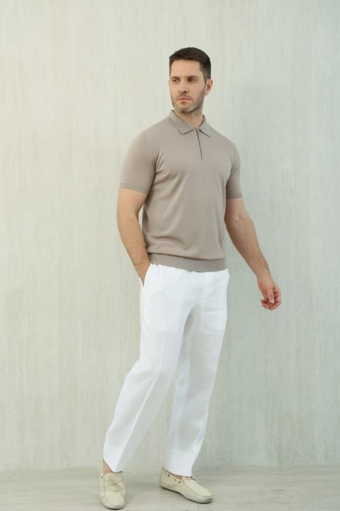 NIGO Loro Piana Men's Summer Solid Color Half Zip Straight Short Sleeve Polo Shirt Ngvp #nigo1555