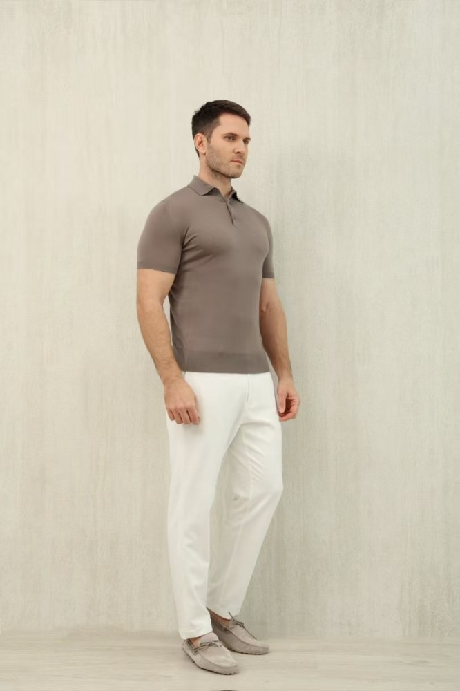 NIGO Loro Piana Men's Summer Lapel Straight Solid Color Fitted Pullover Short Sleeve Polo Shirt Ngvp #nigo1554