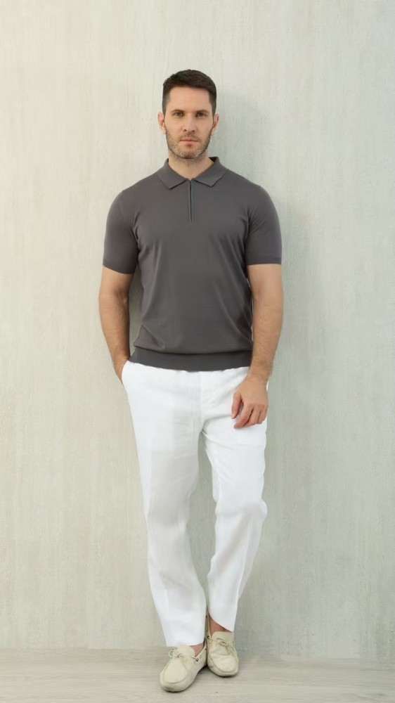 NIGO Loro Piana Men's Summer Solid Color Half Zip Straight Short Sleeve Polo Shirt Ngvp #nigo1555