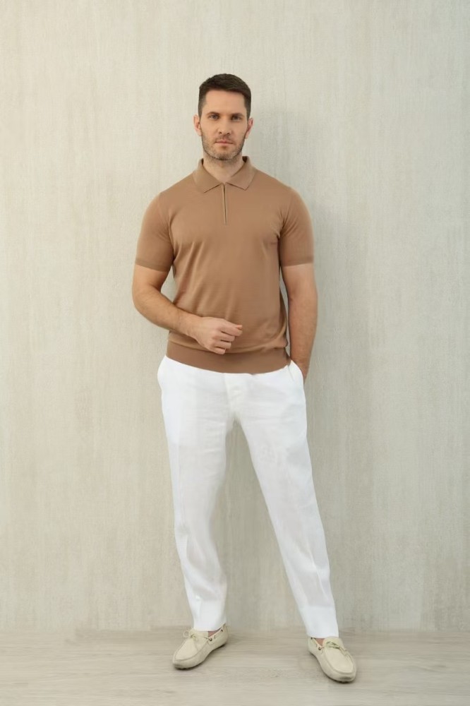 NIGO Loro Piana Men's Summer Solid Color Half Zip Straight Short Sleeve Polo Shirt Ngvp #nigo1555