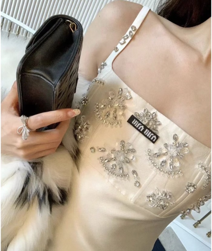 NIGO MiuMiu Women's Summer Beaded Rhinestone Embellished Halter Dresses #nigo76793