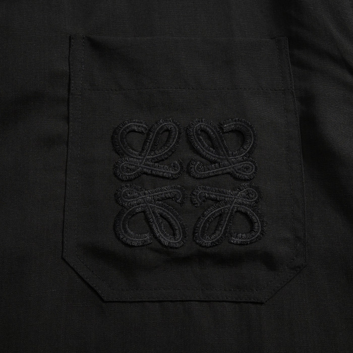 NIGO Loewe Men's Summer Solid Colour Embroidered Logo Printed Linen Single Breasted Short Sleeve Shirt #nigo76797