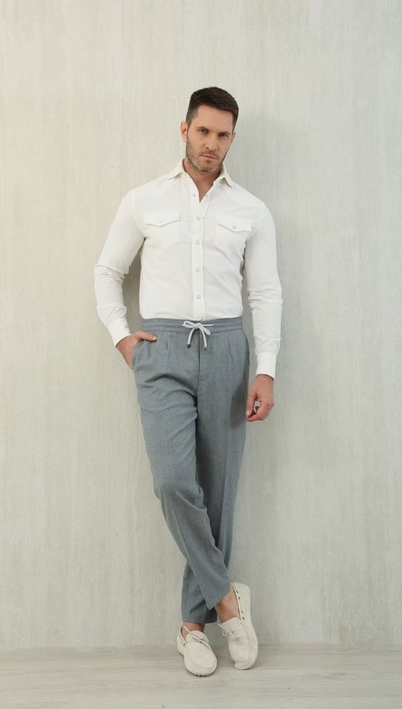NIGO Brunello Cucinelli Men's Spring And Fall Cotton Lapel Solid Color Single-Breasted Chest Pocket Long Sleeve Fitted Shirt Ngvp #nigo1557