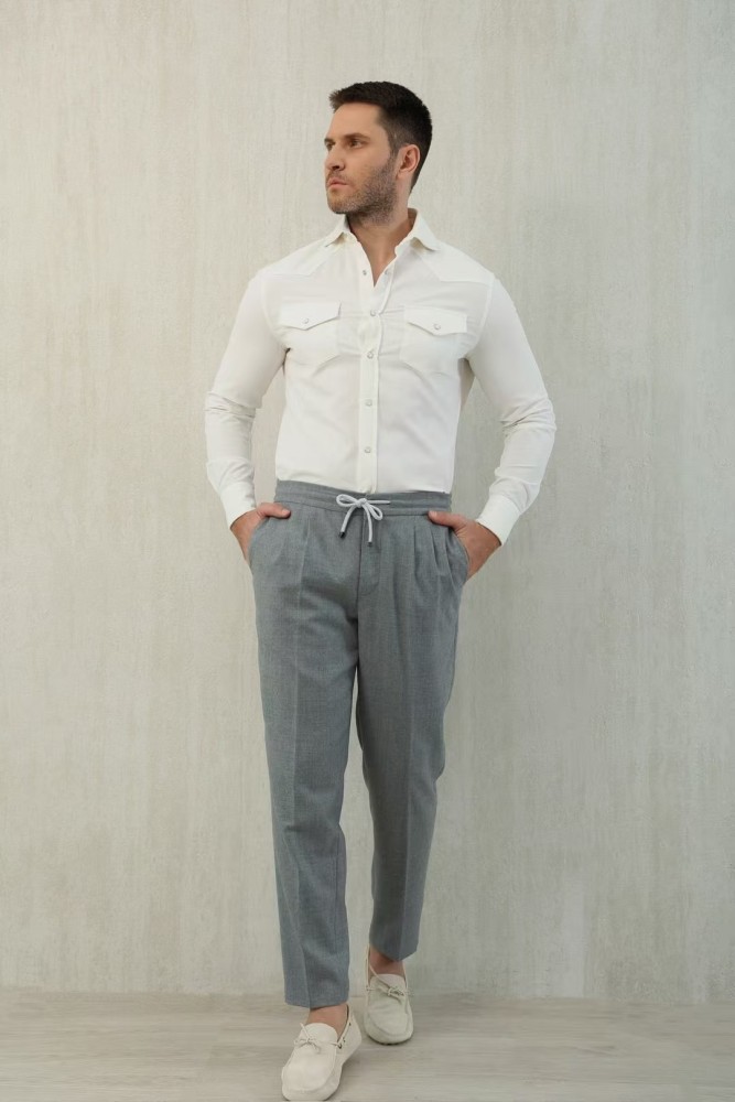 NIGO Brunello Cucinelli Men's Spring And Fall Cotton Lapel Solid Color Single-Breasted Chest Pocket Long Sleeve Fitted Shirt Ngvp #nigo1557