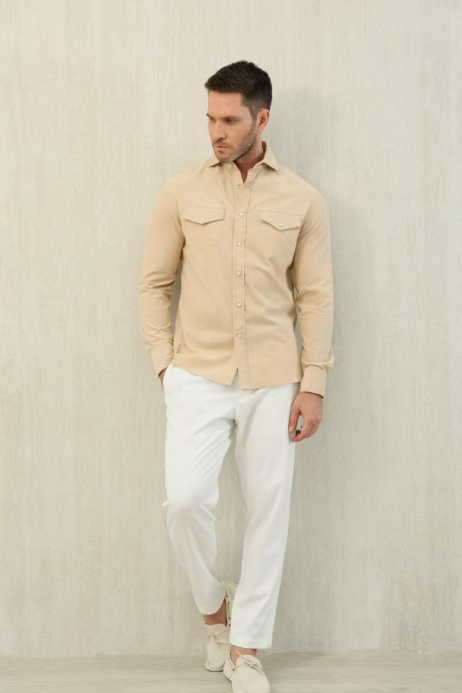 NIGO Brunello Cucinelli Men's Spring And Fall Cotton Lapel Solid Color Single-Breasted Chest Pocket Long Sleeve Fitted Shirt Ngvp #nigo1557