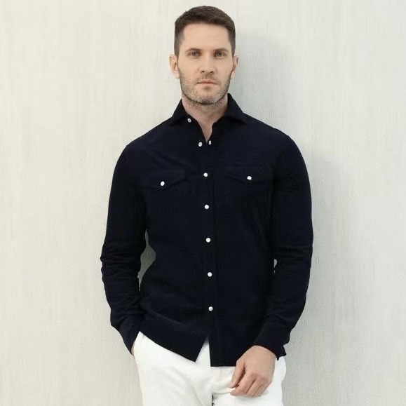 NIGO Brunello Cucinelli Men's Spring And Fall Cotton Lapel Solid Color Single-Breasted Chest Pocket Long Sleeve Fitted Shirt Ngvp #nigo1557