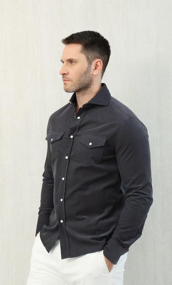 NIGO Brunello Cucinelli Men's Spring And Fall Cotton Lapel Solid Color Single-Breasted Chest Pocket Long Sleeve Fitted Shirt Ngvp #nigo1557