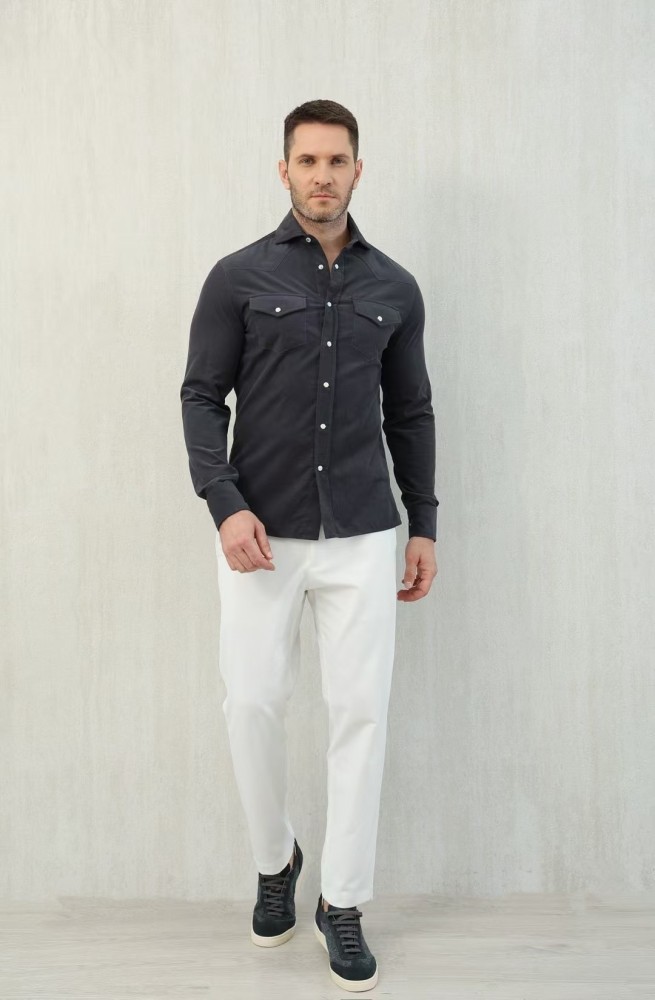 NIGO Brunello Cucinelli Men's Spring And Fall Cotton Lapel Solid Color Single-Breasted Chest Pocket Long Sleeve Fitted Shirt Ngvp #nigo1557
