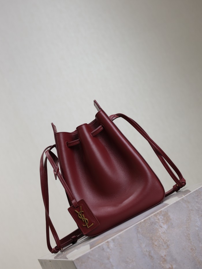 NIGO SAINT LAURENT Women's Solid Colour Adjustable Shoulder Strap Leather Drawstring Shoulder Bucket Bag Bags #nigo76825