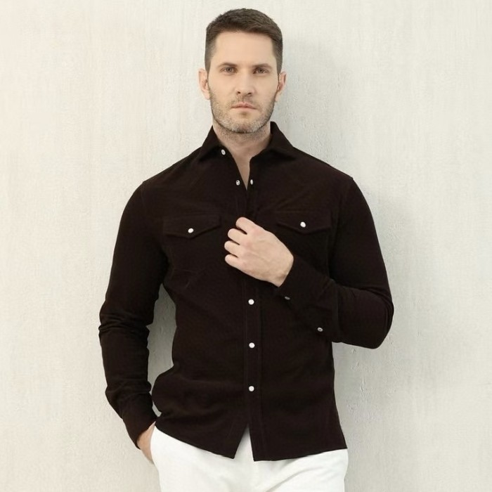 NIGO Brunello Cucinelli Men's Spring And Fall Cotton Lapel Solid Color Single-Breasted Chest Pocket Long Sleeve Fitted Shirt Ngvp #nigo1557